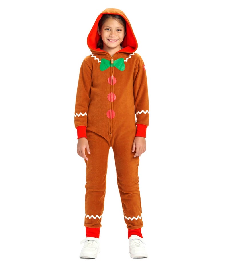 Tipsy Elves Boy's/Girl's Gingerbread Brown Jumpsuit Romper with Hood Size Small - Image 1